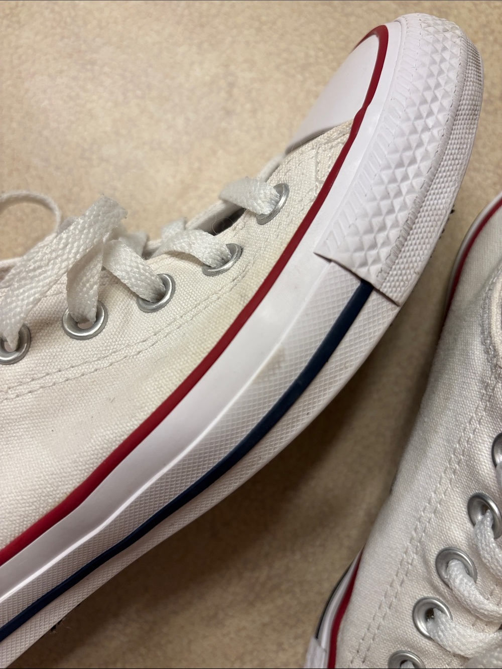 Converse Low Top Sneakers in White with Red Stripe - Picture 8 of 12
